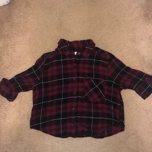 Cropped Plaid Button Up Shirt